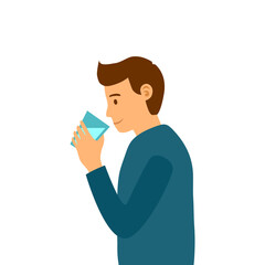 Man holding a glass of water. Male drinking mineral water. Healthcare. He thirsty. Drink more water.