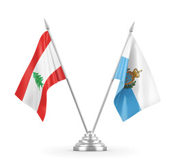 San Marino and Lebanon table flags isolated on white 3D rendering