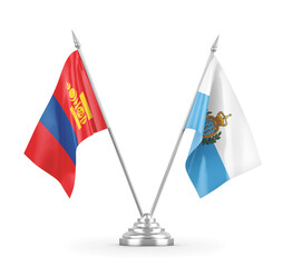 San Marino and Mongolia table flags isolated on white 3D rendering