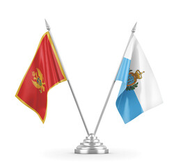 San Marino and Montenegro table flags isolated on white 3D rendering