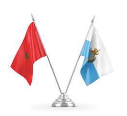 San Marino and Morocco table flags isolated on white 3D rendering