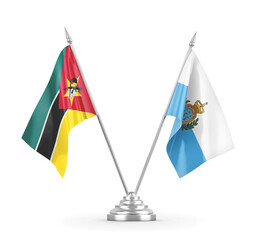 San Marino and Mozambique table flags isolated on white 3D rendering