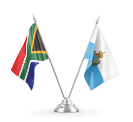 San Marino and South Africa table flags isolated on white 3D rendering
