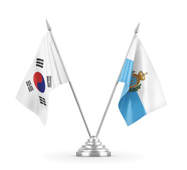 San Marino and South Korea table flags isolated on white 3D rendering