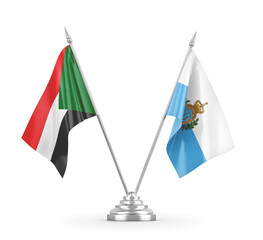 San Marino and Sudan table flags isolated on white 3D rendering