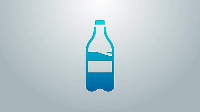 Blue line Sport bottle with water icon isolated on grey background. 4K Video motion graphic animation