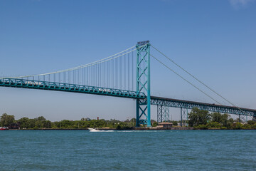 Ambassador Bridge between Windsor, Ontario, Canada and Detroit, Michigan, USA on June 17, 2016.