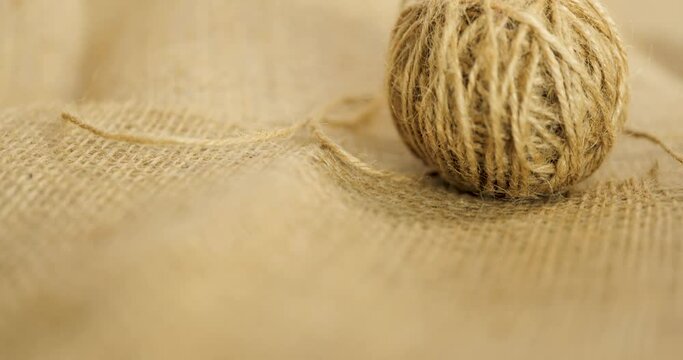 Reveal Shot Of A Ball Of Jute, A Hessian And Burlap Type Of Natural Fibre Textile