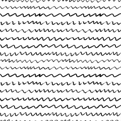 Fototapeta premium Wavy grunge brush strokes lines. Hand drawn vector seamless pattern. Horizontal curly brush strokes, swirled lines. Black paint geometric ornament for wrapping paper. Dry brushstrokes pattern.