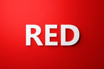 3d illustration volumetric inscription in red white letters on a bright red isolated background. Color symbol