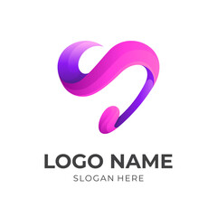 love music logo, love and music note, combination logo with 3d pink and purple color style