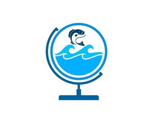 Globe with beach wave and jumping fish