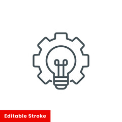 Bulb in gear outline icon, line style. Light bulbs and fixtures in them can emit light that is used to illuminate a room. Vector innovation illustration. Editable stroke EPS 10