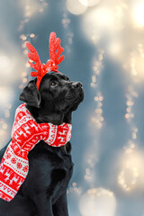 dog in Christmas reindeer antlers