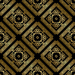 Lines greek seamless pattern. Vector tribal ethnic geometric background. Repeat backdrop. Symmetrical line art gold ornament with greek key, meanders, shapes,  rhombus, frames, borders. Luxury design