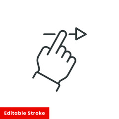 swipe right icon, slide finger, unlock phone action, line symbol set on white background - editable stroke vector illustration eps10
