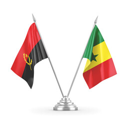 Senegal and Angola table flags isolated on white 3D rendering 