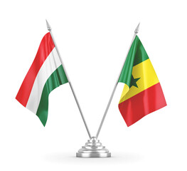 Senegal and Hungary table flags isolated on white 3D rendering