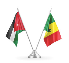 Senegal and Jordan table flags isolated on white 3D rendering