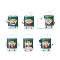 Cartoon character of can of sardines with various chef emoticons