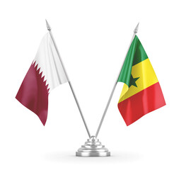 Senegal and Qatar table flags isolated on white 3D rendering