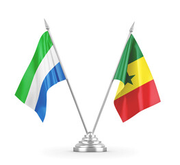 Senegal and Sierra Leone table flags isolated on white 3D rendering