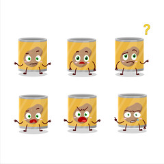 Cartoon character of can of potato with what expression