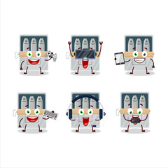 Box of sardines cartoon character are playing games with various cute emoticons