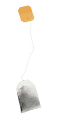 A tea bag with blank tag isolated on a white background