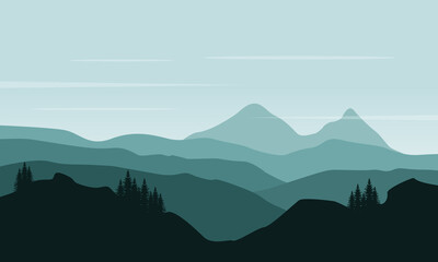 Amazing scenery mountains at sunrise. City vector