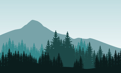 Nice scenery trees and mountains in the morning bright. City vector