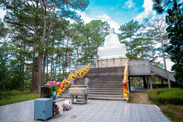 Buddha statue Tathagata Buddha at a temple in the forest in Dalat