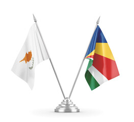 Seychelles and Cyprus table flags isolated on white 3D rendering