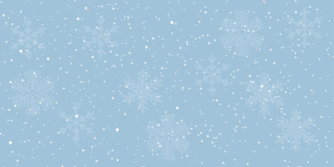 Winter blue background with snowflakes. Vector Illustration. Merry Christmas and Happy New Year greeting card design with white snow on blue background.