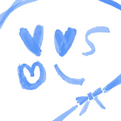 水彩アナログペン風のハート、リボンのベクターイラスト