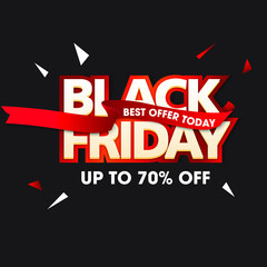 Black Friday banner template with red ribbon. Discount. Eps10 vector illustration.