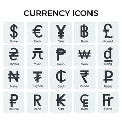 Currency icons. Eps10 vector illustration.