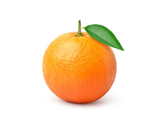 Fresh orange fruit with green leaf isolated on white background. Clipping path.