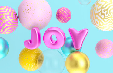 Christmas and Happy new year background with fancy geometric balloons. 3d render.