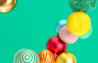 Abstract holiday background with fancy geometric balloons. 3d render.