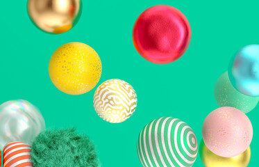 Abstract holiday background with fancy geometric balloons. 3d render.