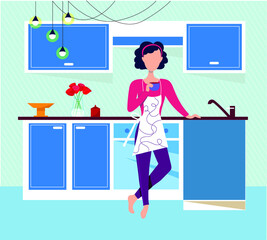 Chef character in the kitchen. Vector illustration