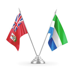 Sierra Leone and Bermuda table flags isolated on white 3D rendering