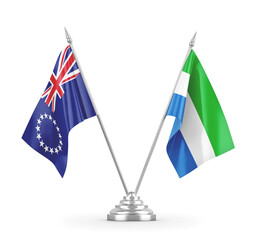 Sierra Leone and Cook Islands table flags isolated on white 3D rendering