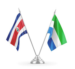 Sierra Leone and Costa Rica table flags isolated on white 3D rendering