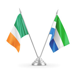 Sierra Leone and Ireland table flags isolated on white 3D rendering
