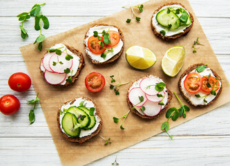 Sandwiches with healthy vegetables and micro greens