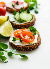 Sandwiches with healthy vegetables and micro greens