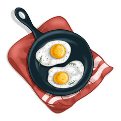 fried eggs in a frying pan