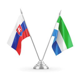 Sierra Leone and Slovakia table flags isolated on white 3D rendering